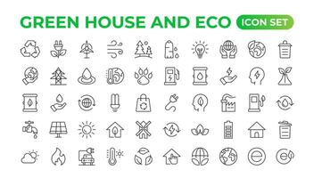 Eco-friendly related thin line icon set in minimal style. Linear ecology icons. Environmental sustainability simple symbol. Simple Set of  Line Icons.Global Warming, Forests, Organic Farming. vector