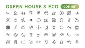 Eco-friendly related thin line icon set in minimal style. Linear ecology icons. Environmental sustainability simple symbol. Simple Set of  Line Icons.Global Warming, Forests, Organic Farming. vector