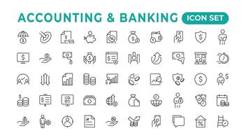 Set of line icons related to accounting, audit, and taxes. Outline icon collection. Businesssymbols.Income set. Containing money, tax, earnings, payment,paycheck, work, pension, and wages icons. vector