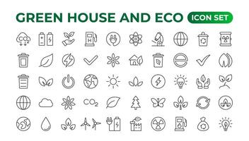 Eco-friendly related thin line icon set in minimal style. Linear ecology icons. Environmental sustainability simple symbol. Simple Set of  Line Icons.Global Warming, Forests, Organic Farming. vector