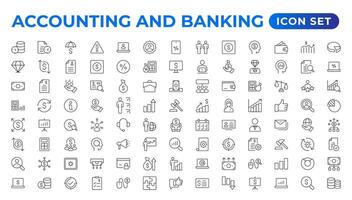 Set of line icons related to accounting, audit, and taxes. Outline icon collection. Businesssymbols.Income set. Containing money, tax,earnings,payment,paycheck, work, pension, and wages icons. vector