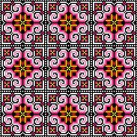 Cross stitch pattern flowers on a black background. Design for colorful,background, embroidery, floral pattern, stitches, floral motif, decorative, textile art, tablecloth, pillowcase. vector