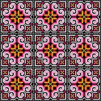 Cross stitch pattern flowers on a black background. Design for colorful,background, embroidery, floral pattern, stitches, floral motif, decorative, textile art, tablecloth, pillowcase. vector