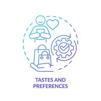 Tastes and preferences blue gradient concept icon. Consumer behavior, analysis expectations. Round shape line illustration. Abstract idea. Graphic design. Easy to use in brochure marketing vector