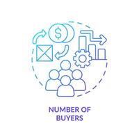 Number of buyers blue gradient concept icon. Potential buyers leads to higher demand for goods. Round shape line illustration. Abstract idea. Graphic design. Easy to use in brochure marketing vector