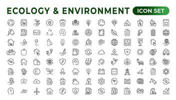 ecología icono colocar. Respetuoso del medio ambiente icono, naturaleza íconos conjunto.lineal ecología iconos ambiental sustentabilidad sencillo símbolo. sencillo conjunto de línea iconos.global calentamiento, bosques, orgánico agricultura. vector