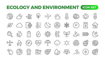 Ecology icon set. Ecofriendly icon, nature icons set.Linear ecology icons. Environmental sustainability simple symbol. Simple Set of  Line Icons.Global Warming, Forests, Organic Farming. vector