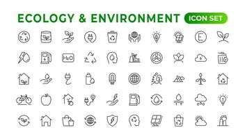 Ecology icon set. Ecofriendly icon, nature icons set.Linear ecology icons. Environmental sustainability simple symbol. Simple Set of  Line Icons.Global Warming, Forests, Organic Farming. vector