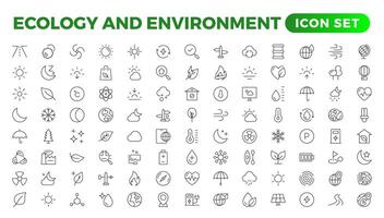 Ecology icon set. Ecofriendly icon, nature icons set.Linear ecology icons. Environmental sustainability simple symbol. Simple Set of  Line Icons.Global Warming, Forests, Organic Farming. vector