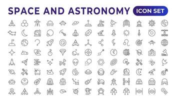 Astronomy icon set. Containing satellites, the universe, astronauts, rocket, comet, telescopes, and planet icons.space Vector Line Icons, thin line style. Contains such Icons as space, planets, alien,