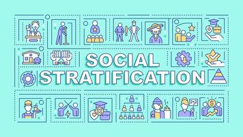 Social stratification blue word concept. Social classes. Typography banner. Flat design. Vector illustration with title text, editable line icons. Ready to use