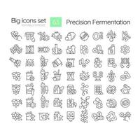 Precision fermentation linear icons set. Dna recombination, bioprocesses. Genetic modification. Crop improvement. Customizable thin line symbols. Isolated vector outline illustrations. Editable stroke