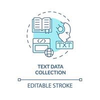 texto datos colección suave azul concepto icono. inteligencia reunión, conjunto de datos redondo forma línea ilustración. resumen idea. gráfico diseño. fácil a utilizar en infografía, presentación vector
