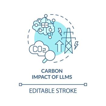 LLMs carbon impact soft blue concept icon. Artificial intelligence environmental impact. Round shape line illustration. Abstract idea. Graphic design. Easy to use in infographic, presentation vector