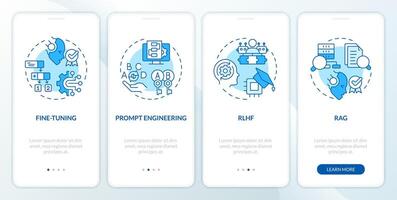 AI tuning methods onboarding mobile app screen. Machine learning. Walkthrough 4 steps editable graphic instructions with linear concepts. UI, UX, GUI template vector