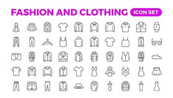 Set of line icons related to fashion, sewing, and clothing. Outline icon collection. clothes and cloth elements - minimal thin line web icon set. Outline editable icons collection. Dress,polo t-shirt vector