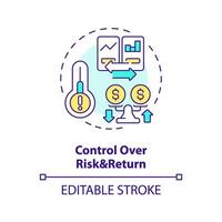 controlar terminado riesgo y regreso multi color concepto icono. más seguro, interés más bajo préstamos p2p préstamo plataformas redondo forma línea ilustración. resumen idea. gráfico diseño. fácil a utilizar en márketing vector