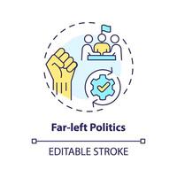 Far-left politics multi color concept icon. Progressive social, political reform. Human rights equality. Social justice. Round shape line illustration. Abstract idea. Graphic design. Easy to use vector