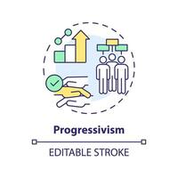 Progressivism ideology multi color concept icon. Human rights. Social institution, rule of law. Constitution authority. Round shape line illustration. Abstract idea. Graphic design. Easy to use vector