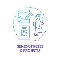 Senior theses and projects blue gradient concept icon. Comprehensive projects. Round shape line illustration. Abstract idea. Graphic design. Easy to use in presentation vector