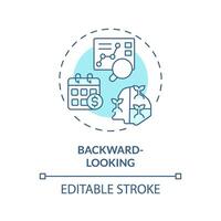 Backward-looking soft blue concept icon. Economical predictions. Market data analysis. Financial metrics. Round shape line illustration. Abstract idea. Graphic design. Easy to use in brochure vector