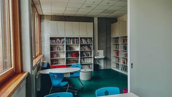 Schwabisch Gmund, Germany-November 12,2022. School library in a German school photo