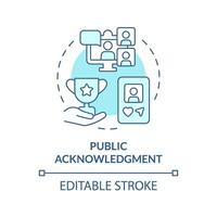 Public acknowledgement soft blue concept icon. Employee recognition. Sharing success. Team member accolade. Round shape line illustration. Abstract idea. Graphic design. Easy to use vector