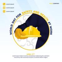 World Day For Safety And Health At Work background with a worker and safety helmet vector