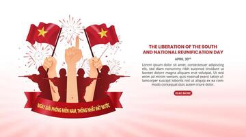 Ngay Giai Phong Mien Nam Thong Nhat Dat Nuoc or Vietnam Liberation And Reunification Day with flags vector