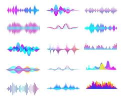 vistoso sonido ondas. audio señal ola, color degradado música formas de onda y digital estudio igualada vector colocar. resumen audio línea clipart recopilación. multicolor ondas sonoras, musical ritmo