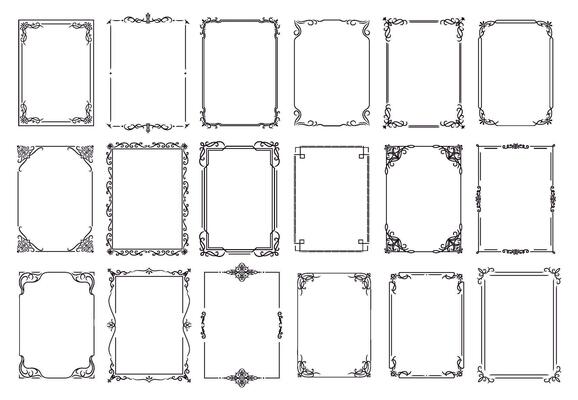 Vintage ornament frame. Decorative border frames, retro style divider. Elegant vintage frame and wedding ornaments Isolated icons vector set. Calligraphic baroque black ink borders collection