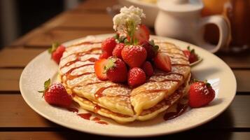 AI generated Romantic heart shaped pancake breakfast photo