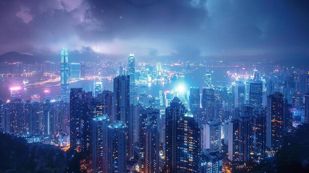 AI generated City Night View From Skyscraper photo