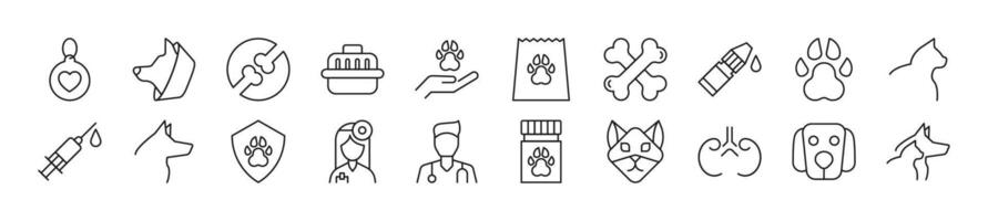 Collection of outline symbol of veterinary. Editable stroke. Simple linear illustration for stores, shops, banners, design vector