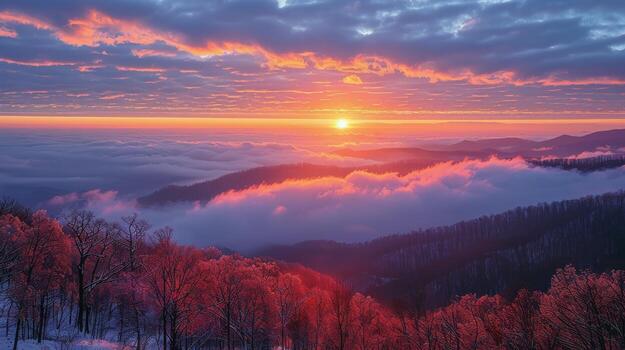 AI generated Sun Setting Over Clouds in Mountains photo