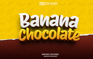 banana chocola tetext effect, font editable, typography, 3d text. psd