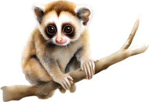 ai generiert Aquarell Gemälde von ein süß schleppend Loris. png