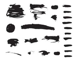 Ink smudge abstract shape stains. Marker pen or brushstrokes and dashes. vector