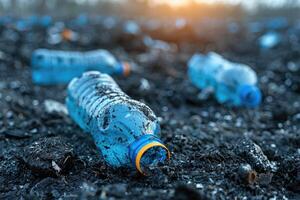 AI generated Plastic pollution from waste single use plastic professional photography photo