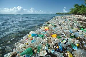 AI generated Plastic pollution from waste single use plastic professional photography photo