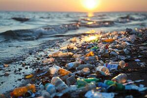 AI generated Plastic pollution from waste single use plastic professional photography photo