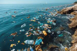 AI generated Plastic pollution from waste single use plastic professional photography photo