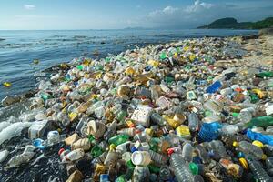 AI generated Plastic pollution from waste single use plastic professional photography photo