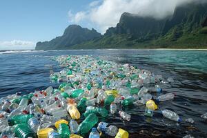 AI generated Plastic pollution from waste single use plastic professional photography photo