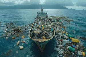 AI generated Plastic pollution from waste single use plastic professional photography photo