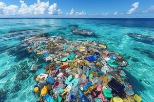 AI generated Plastic pollution from waste single use plastic professional photography photo