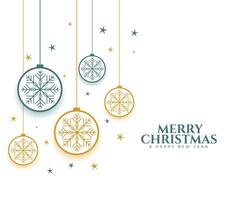 merry christmas baubes and snowflakes decorative background vector