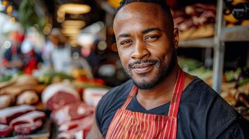 AI generated Butcher in Apron With Meat photo