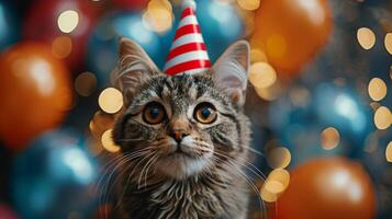 AI generated Cat Wearing Red Knitted Hat photo