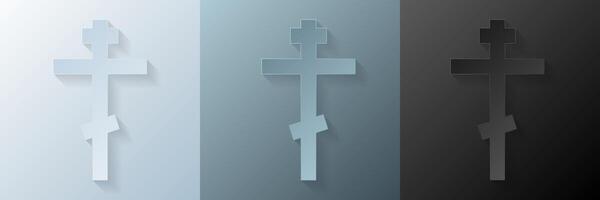 Papercut Christian cross. 3D Papercraft religious crucifix icon for posters and flyers, presentation, web, social media, design, banner, stickers, obituary, death notice or card of condolence. vector